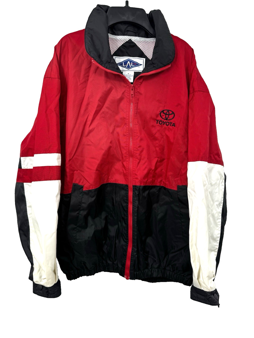 LAL Toyota Jacket Black Red White Nylon With Collar Hood Size Medium
